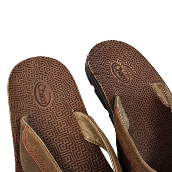 Chaco Mens Kirkwood Dark Earth Leather Sandals Size 9 Brown Flip Flops Slip On - Picture 6 of 9